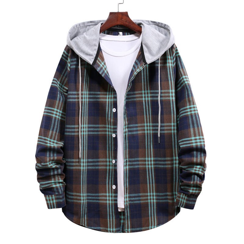Plaid Shirt Men's Autumn Hooded Jacket - Body Bliss Essentials