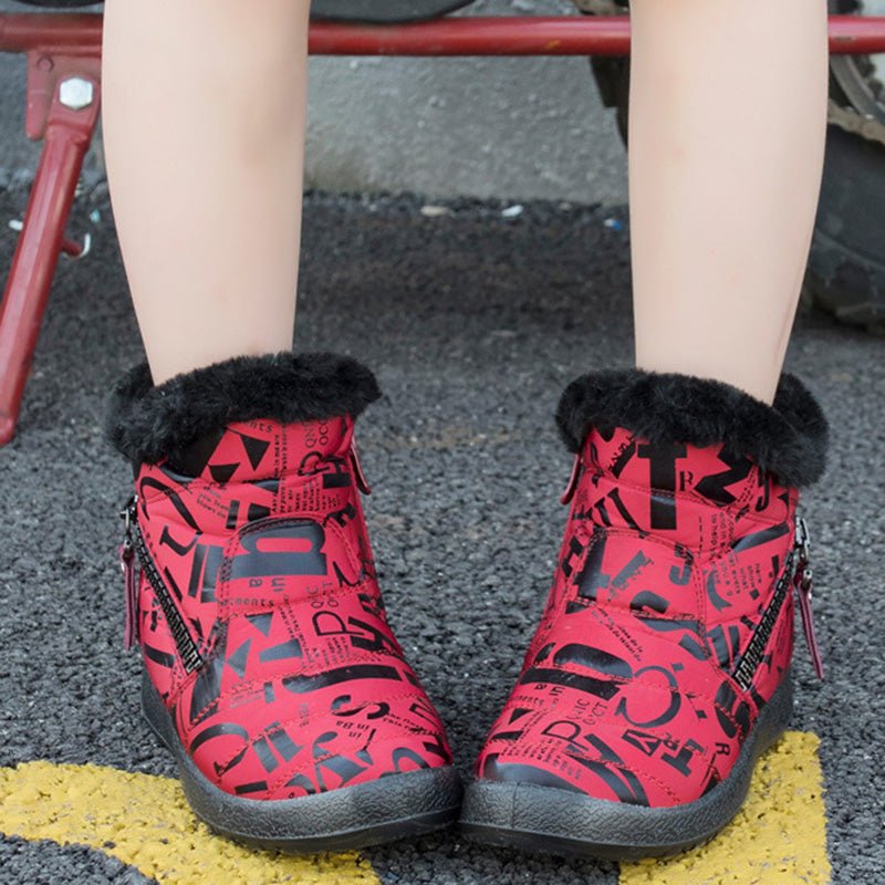 Letter Print Boots Winter Warm Plush Snow Boot Women Shoes - Body Bliss Essentials
