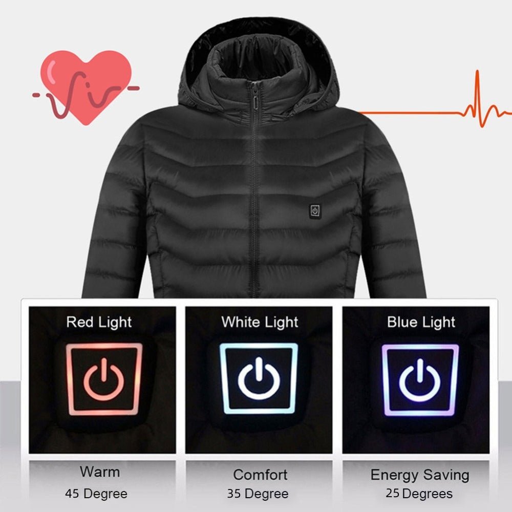 Winter Heated Jacket USB Electric Cotton Coat Zip - up Heater Thermal Clothing Heating Vest For Men - Body Bliss Essentials