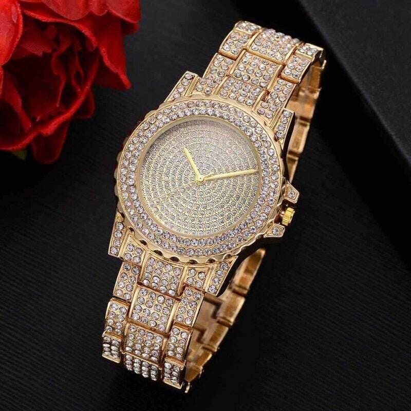 Diamond Watch Pearl Bracelet Earrings Necklace Set For Women - Body Bliss Essentials