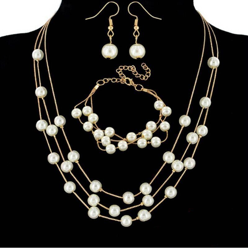 Diamond Watch Pearl Bracelet Earrings Necklace Set For Women - Body Bliss Essentials