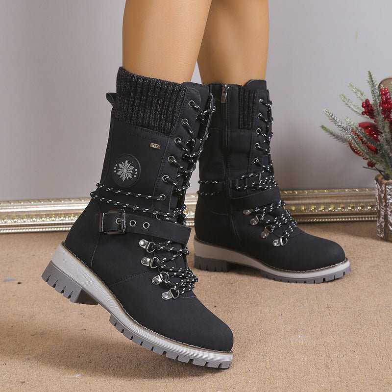 Fur Integrated Women's Shoes Thickened Warm Knee - high Snow Boots - Body Bliss Essentials