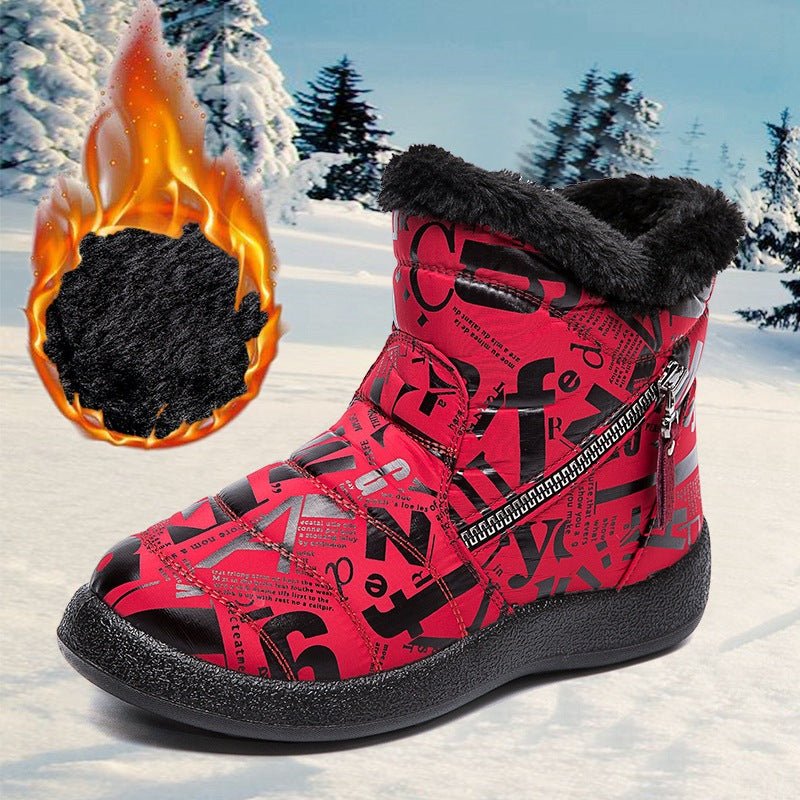 Letter Print Boots Winter Warm Plush Snow Boot Women Shoes - Body Bliss Essentials