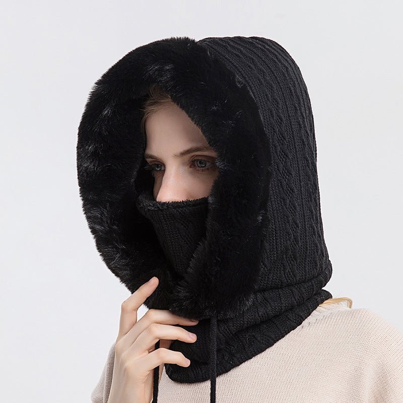 Winter Thick Plush Hat With Scarf Windproof Warm Knit Hats Hooded For Women - Body Bliss Essentials