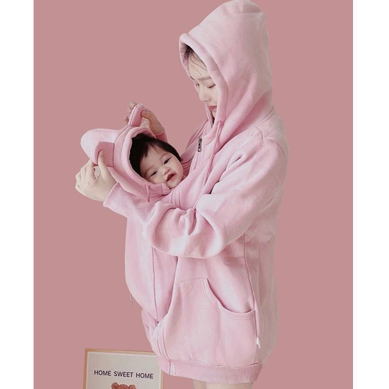 Kangaroo Mother Baby One - piece Coat Plush Nursing Sweater Coat - Body Bliss Essentials