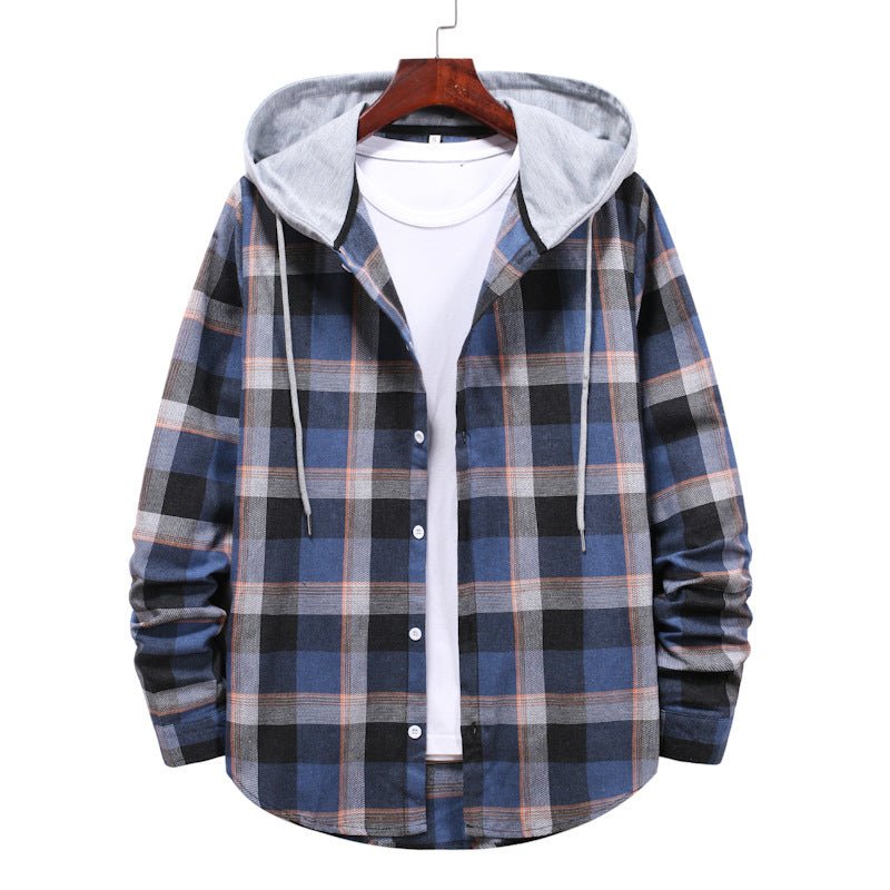 Plaid Shirt Men's Autumn Hooded Jacket - Body Bliss Essentials