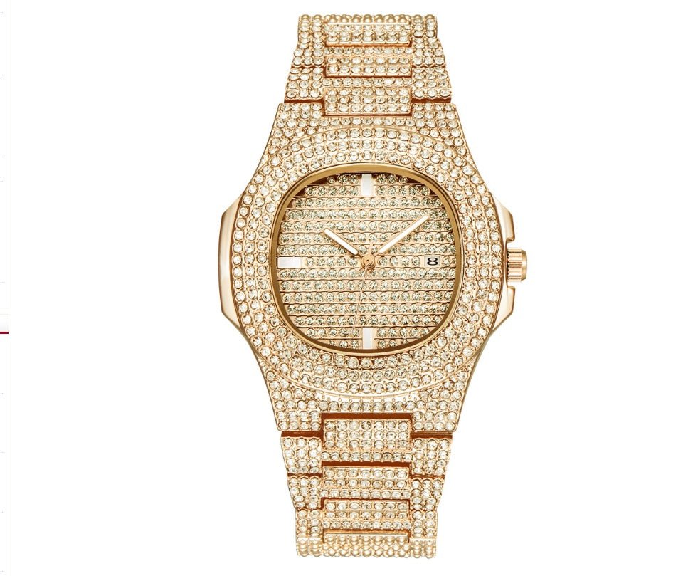 Mens Watches Luxury Brand Fashion Diamond Date Quartz Watch - Body Bliss Essentials