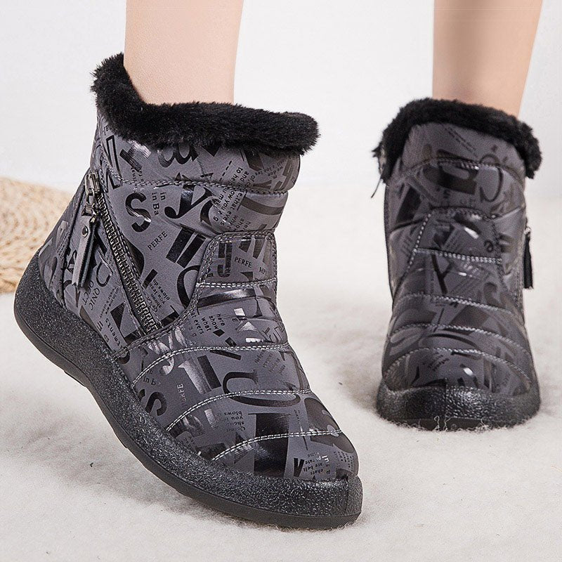 Letter Print Boots Winter Warm Plush Snow Boot Women Shoes - Body Bliss Essentials