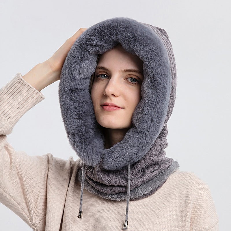 Winter Thick Plush Hat With Scarf Windproof Warm Knit Hats Hooded For Women - Body Bliss Essentials
