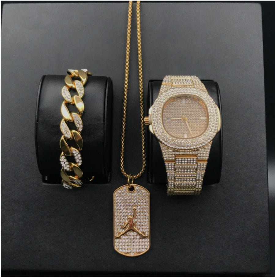 Mens Watches Luxury Brand Fashion Diamond Date Quartz Watch - Body Bliss Essentials