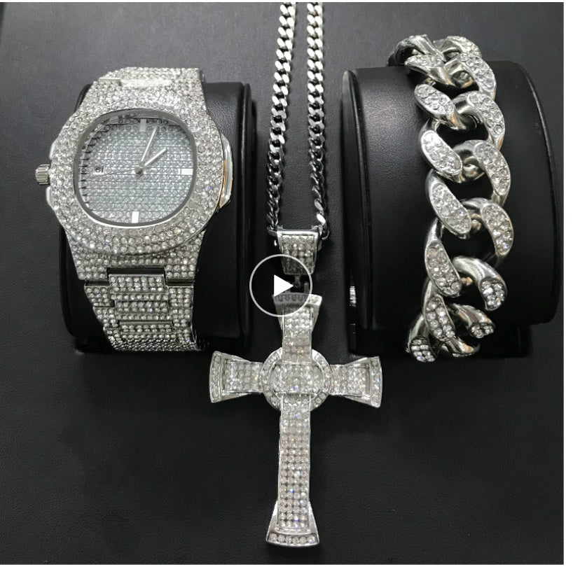 Mens Watches Luxury Brand Fashion Diamond Date Quartz Watch - Body Bliss Essentials