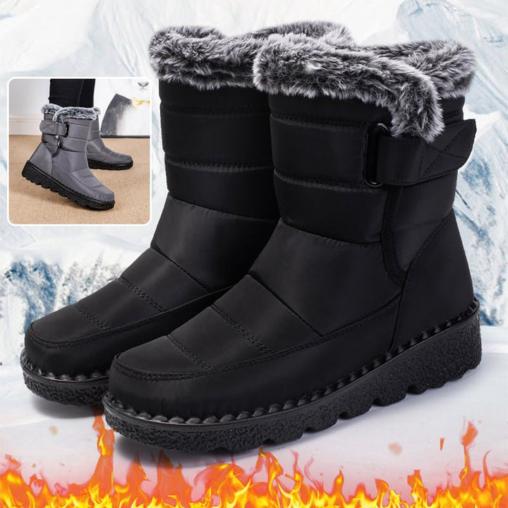 Snow Boots Winter Warm Hook And Loop Fastener Plush Shoes Women Waterproof Low Heels Platform Ankle Boots - Body Bliss Essentials