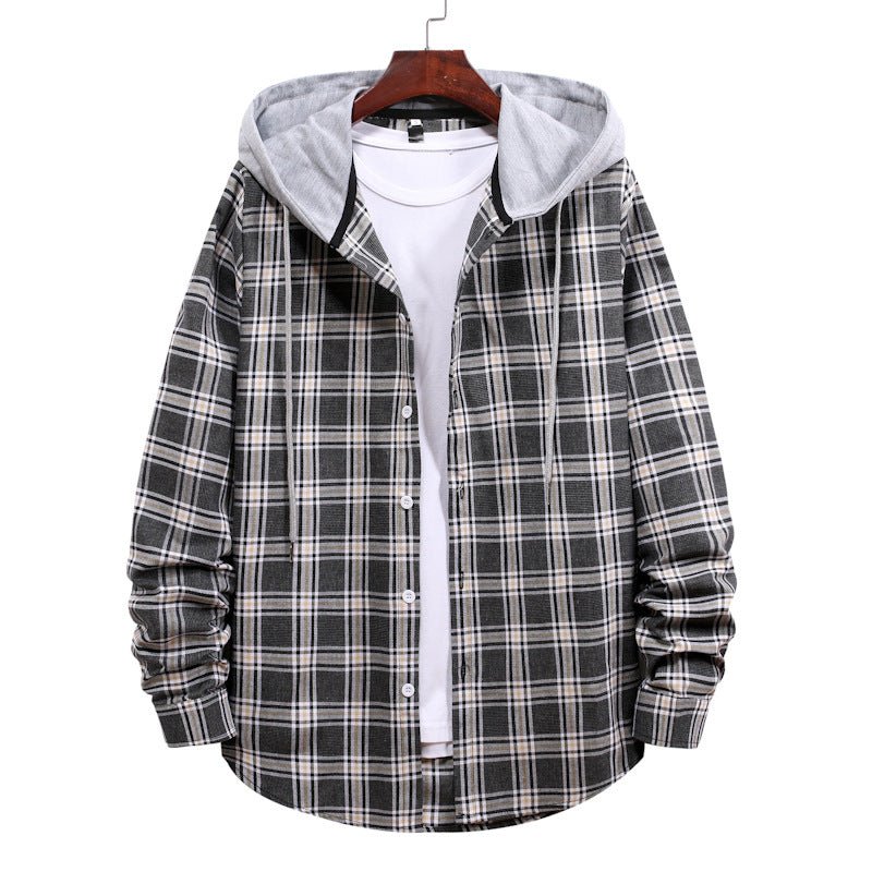 Plaid Shirt Men's Autumn Hooded Jacket - Body Bliss Essentials