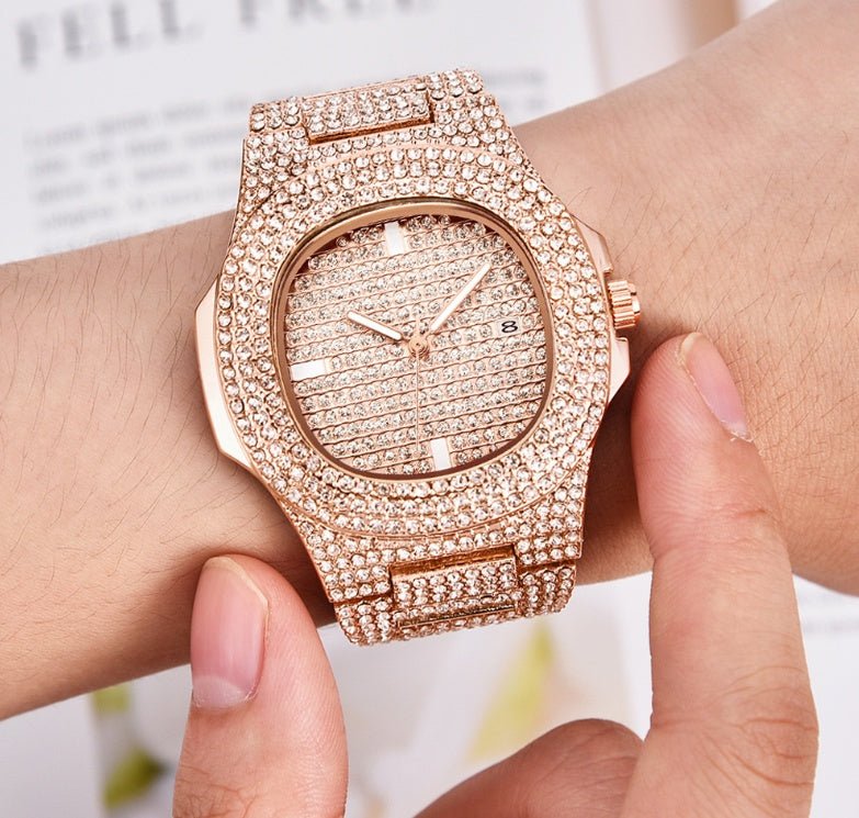 Mens Watches Luxury Brand Fashion Diamond Date Quartz Watch - Body Bliss Essentials