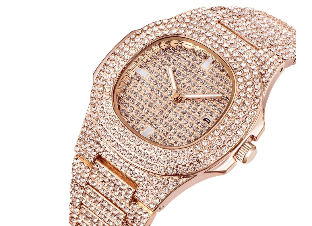 Mens Watches Luxury Brand Fashion Diamond Date Quartz Watch - Body Bliss Essentials