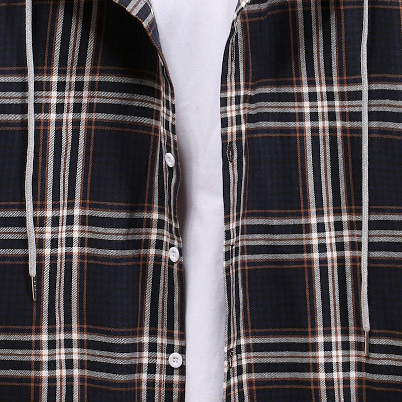 Plaid Shirt Men's Autumn Hooded Jacket - Body Bliss Essentials