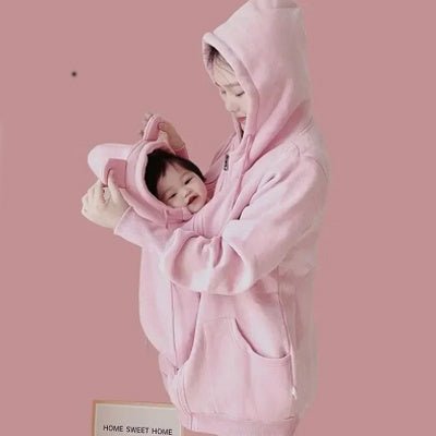 Kangaroo Mother Baby One - piece Coat Plush Nursing Sweater Coat - Body Bliss Essentials