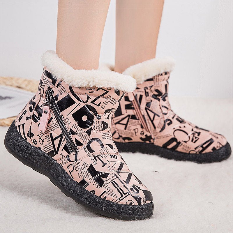 Letter Print Boots Winter Warm Plush Snow Boot Women Shoes - Body Bliss Essentials