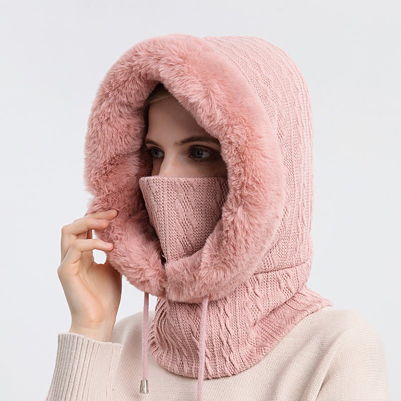 Winter Thick Plush Hat With Scarf Windproof Warm Knit Hats Hooded For Women - Body Bliss Essentials