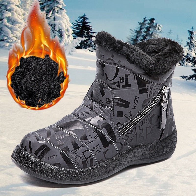 Letter Print Boots Winter Warm Plush Snow Boot Women Shoes - Body Bliss Essentials