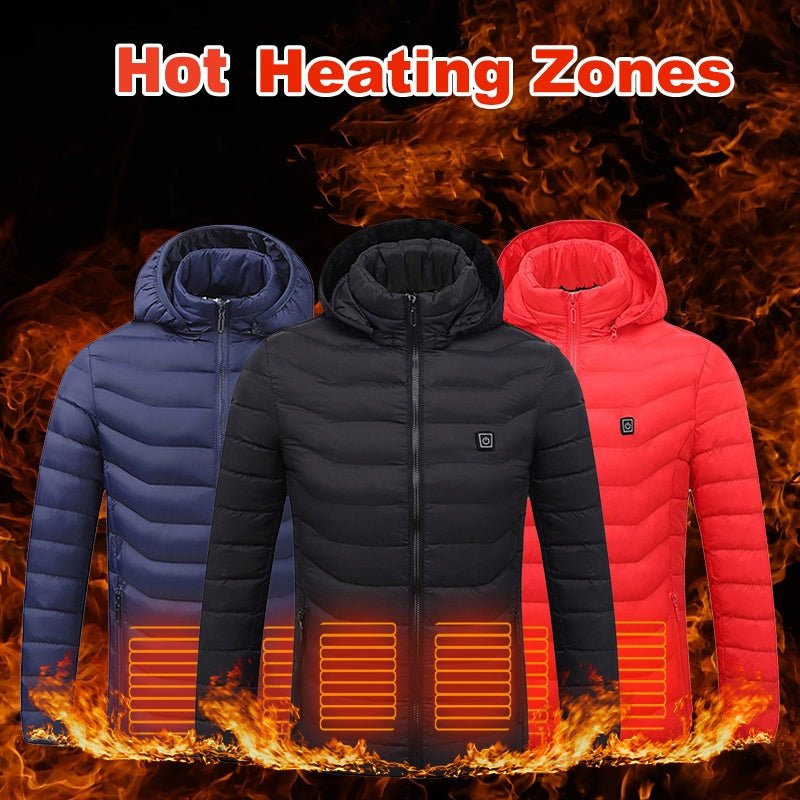 Winter Heated Jacket USB Electric Cotton Coat Zip - up Heater Thermal Clothing Heating Vest For Men - Body Bliss Essentials