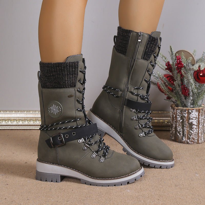 Fur Integrated Women's Shoes Thickened Warm Knee - high Snow Boots - Body Bliss Essentials