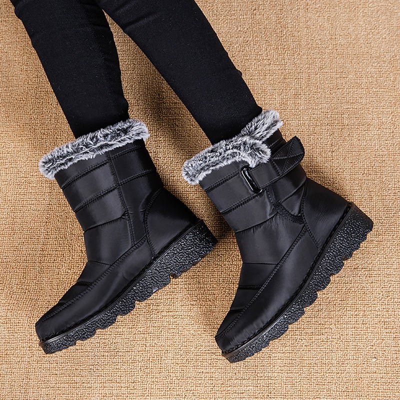 Snow Boots Winter Warm Hook And Loop Fastener Plush Shoes Women Waterproof Low Heels Platform Ankle Boots - Body Bliss Essentials