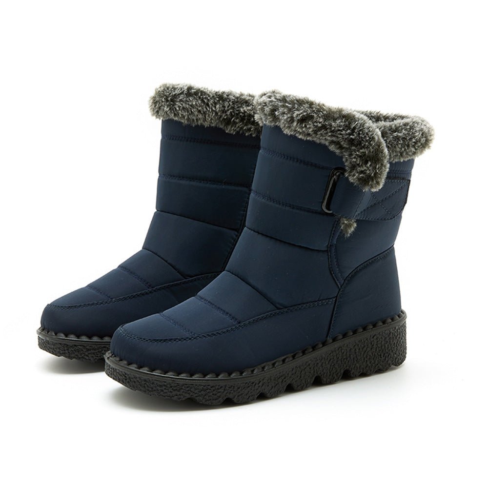 Snow Boots Winter Warm Hook And Loop Fastener Plush Shoes Women Waterproof Low Heels Platform Ankle Boots - Body Bliss Essentials