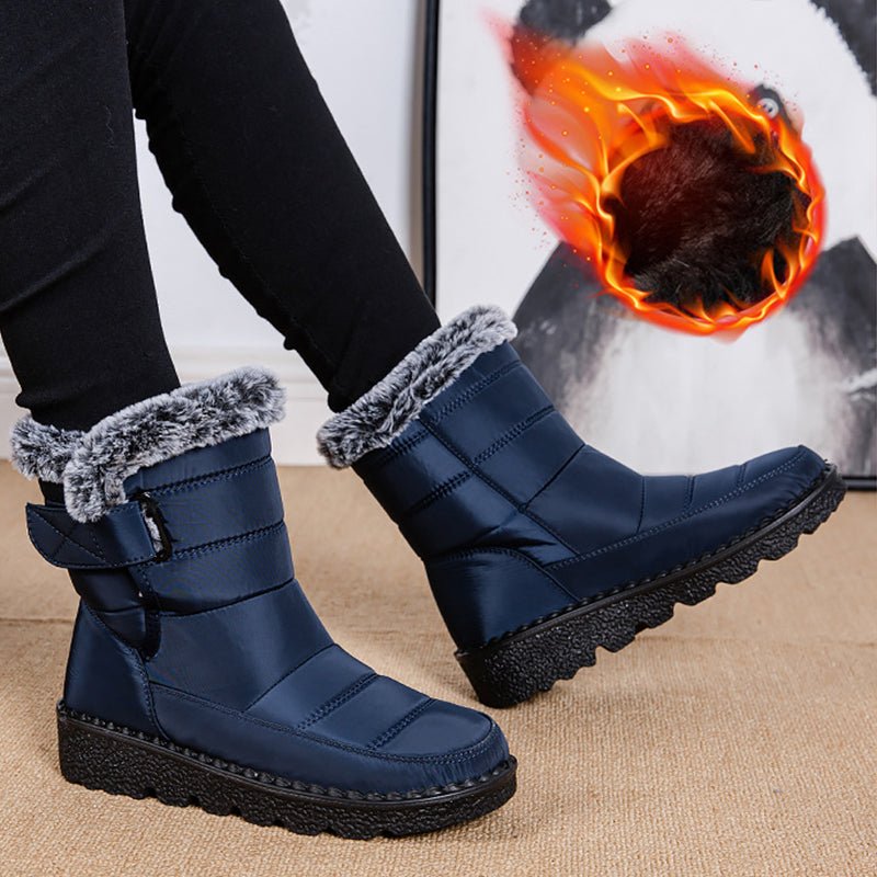 Snow Boots Winter Warm Hook And Loop Fastener Plush Shoes Women Waterproof Low Heels Platform Ankle Boots - Body Bliss Essentials