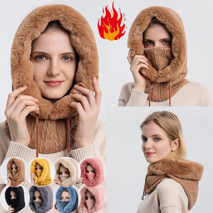 Winter Thick Plush Hat With Scarf Windproof Warm Knit Hats Hooded For Women - Body Bliss Essentials