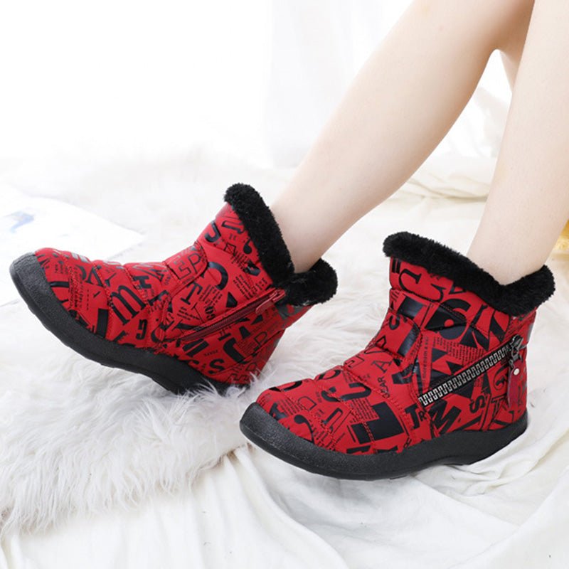 Letter Print Boots Winter Warm Plush Snow Boot Women Shoes - Body Bliss Essentials