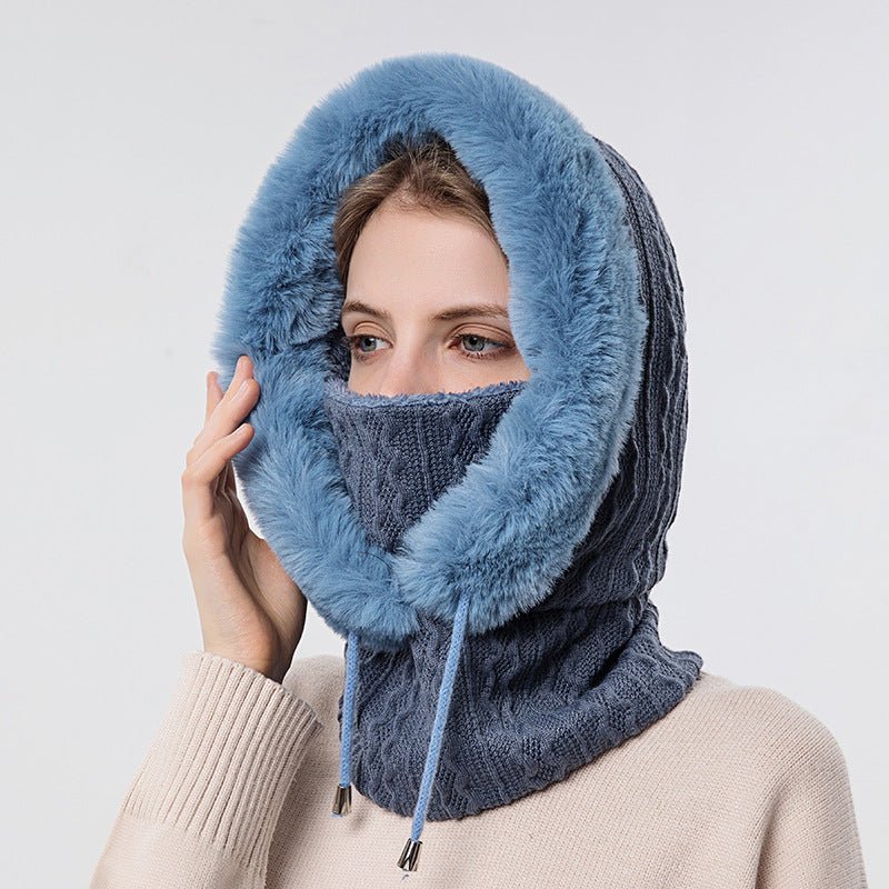 Winter Thick Plush Hat With Scarf Windproof Warm Knit Hats Hooded For Women - Body Bliss Essentials