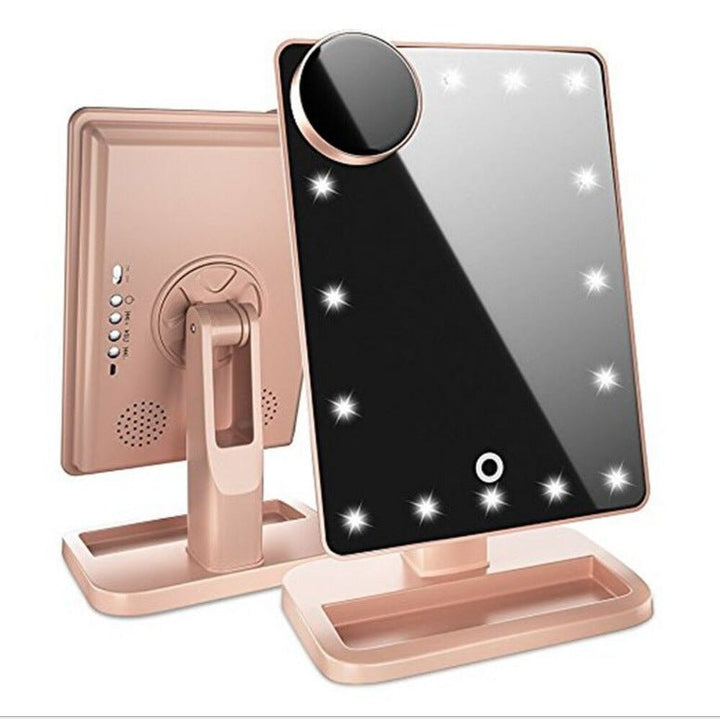 Touch Screen Makeup Mirror With 20 LED Light Bluetooth Music Speaker 10X Magnifying Mirrors Lights - Body Bliss Essentials