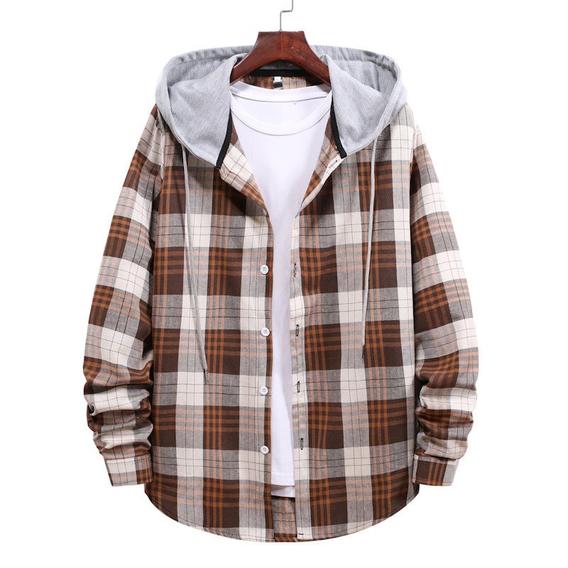 Plaid Shirt Men's Autumn Hooded Jacket - Body Bliss Essentials