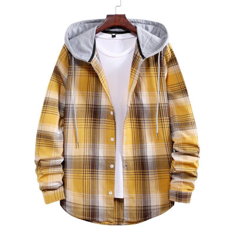 Plaid Shirt Men's Autumn Hooded Jacket - Body Bliss Essentials