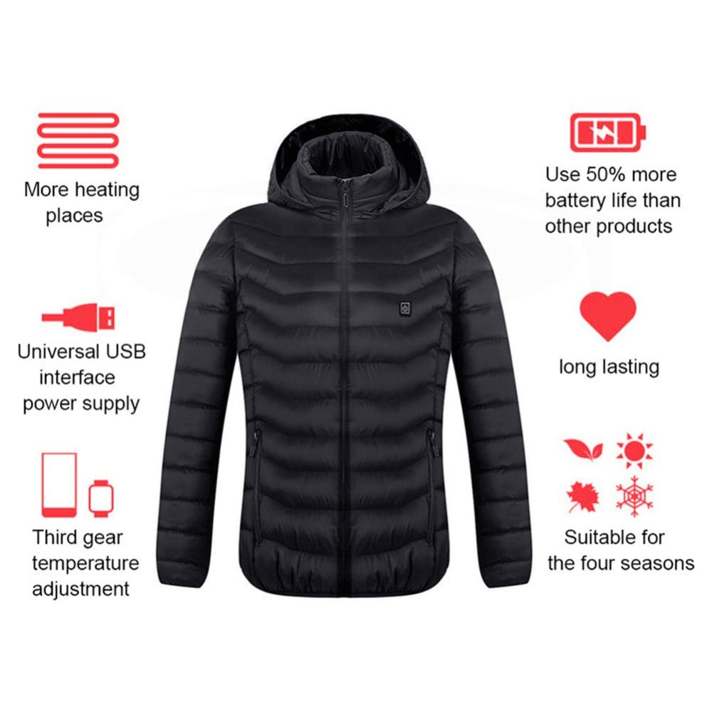 Winter Heated Jacket USB Electric Cotton Coat Zip - up Heater Thermal Clothing Heating Vest For Men - Body Bliss Essentials