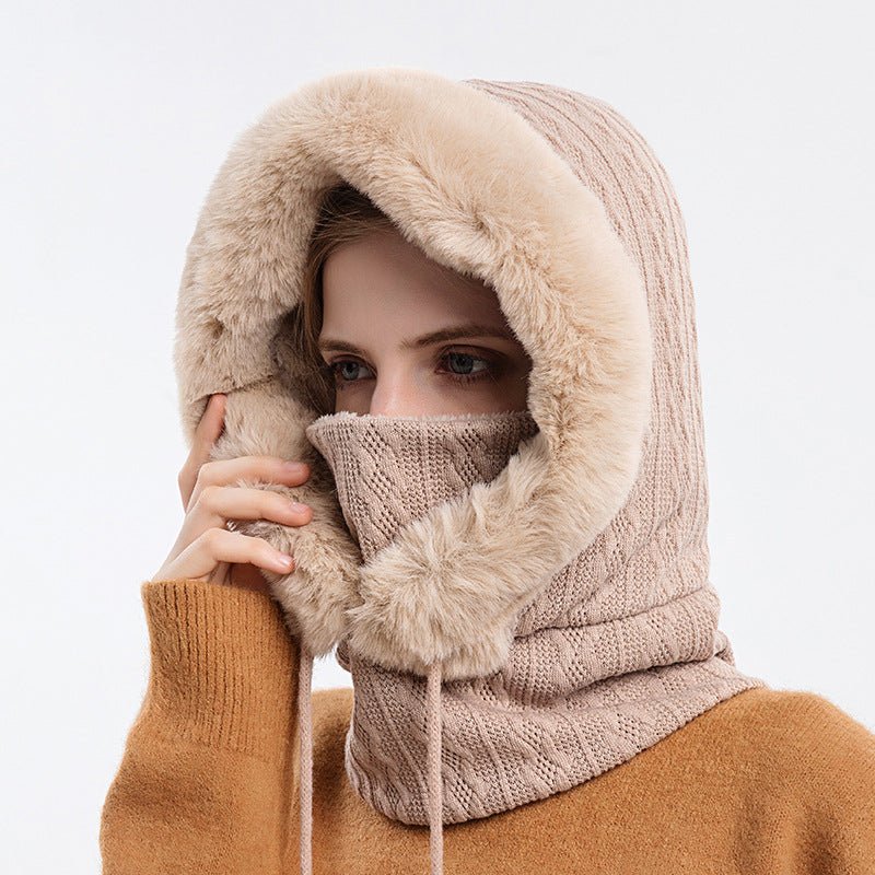 Winter Thick Plush Hat With Scarf Windproof Warm Knit Hats Hooded For Women - Body Bliss Essentials