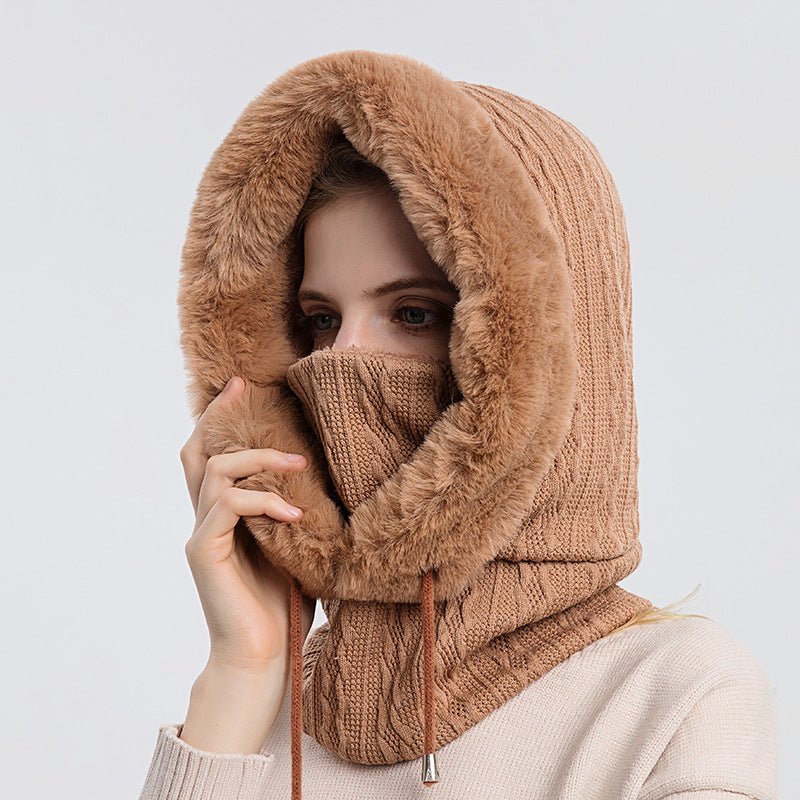 Winter Thick Plush Hat With Scarf Windproof Warm Knit Hats Hooded For Women - Body Bliss Essentials