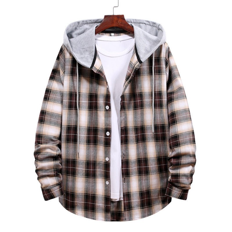 Plaid Shirt Men's Autumn Hooded Jacket - Body Bliss Essentials