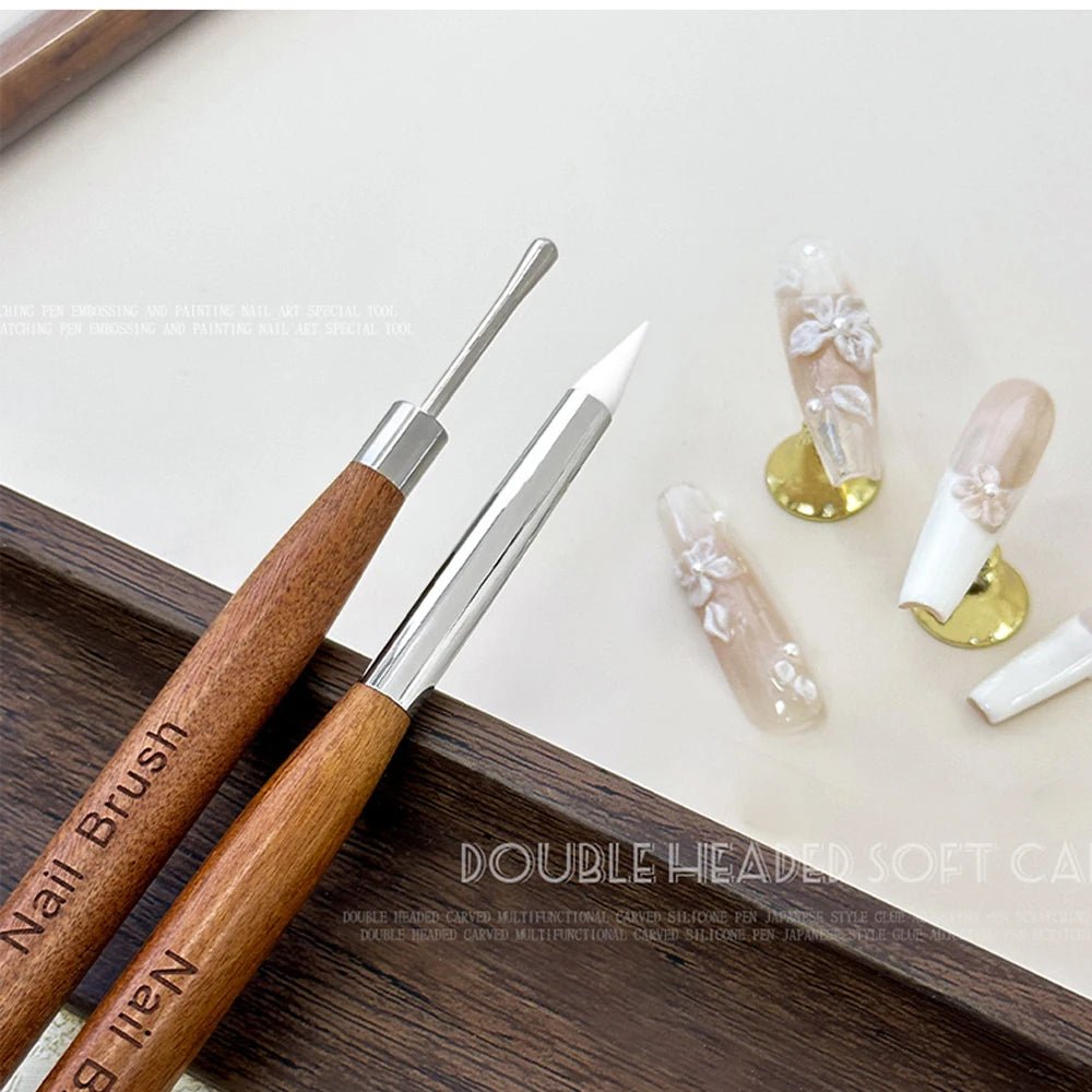 1/2Pc Double - ended Silicone Nail Art Carved Pen Multi - Function Nail Brush - Body Bliss Essentials