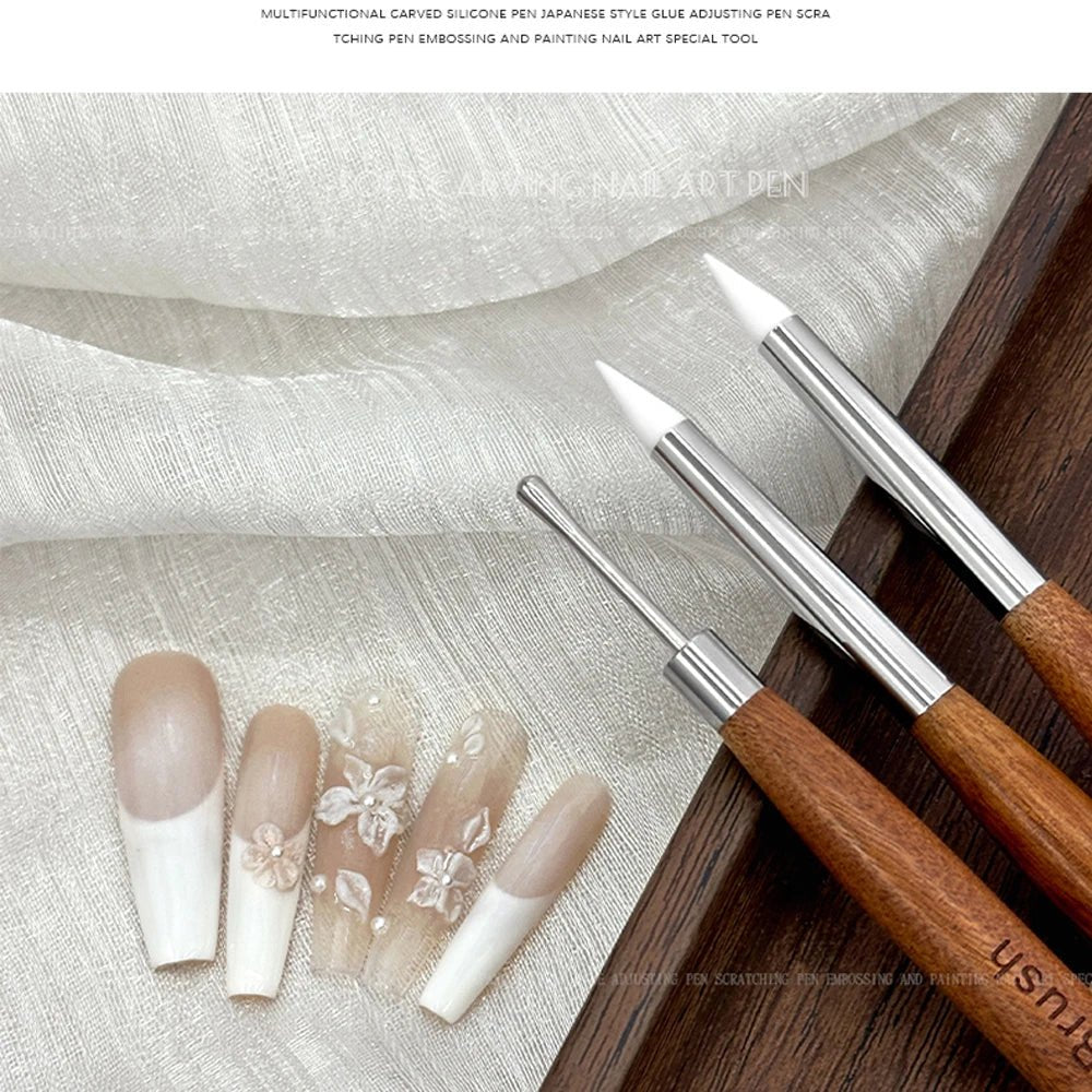 1/2Pc Double - ended Silicone Nail Art Carved Pen Multi - Function Nail Brush - Body Bliss Essentials