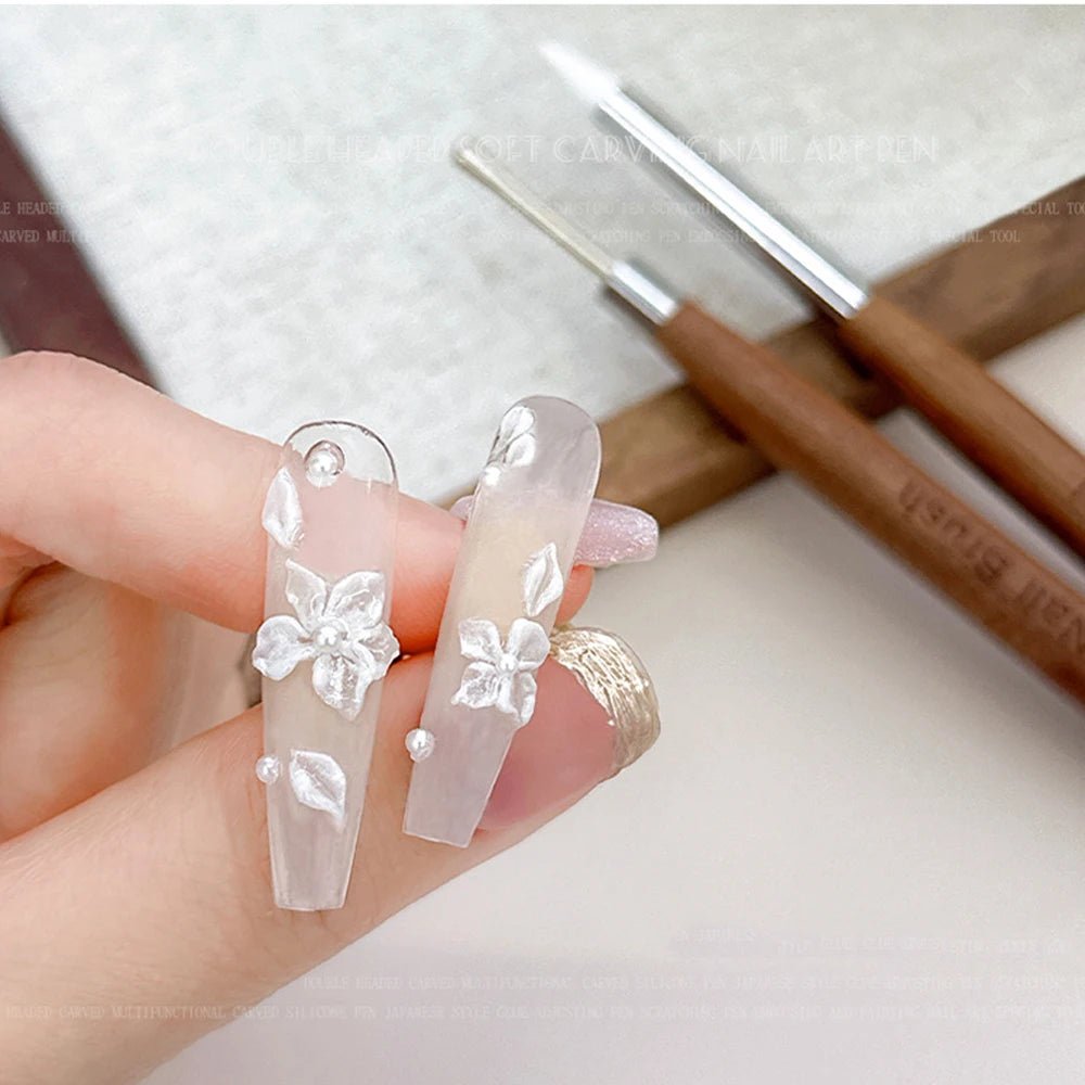 1/2Pc Double - ended Silicone Nail Art Carved Pen Multi - Function Nail Brush - Body Bliss Essentials