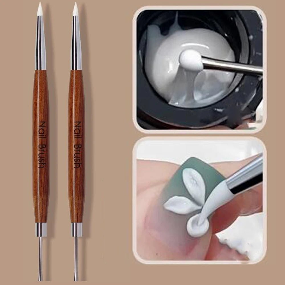 1/2Pc Double - ended Silicone Nail Art Carved Pen Multi - Function Nail Brush - Body Bliss Essentials