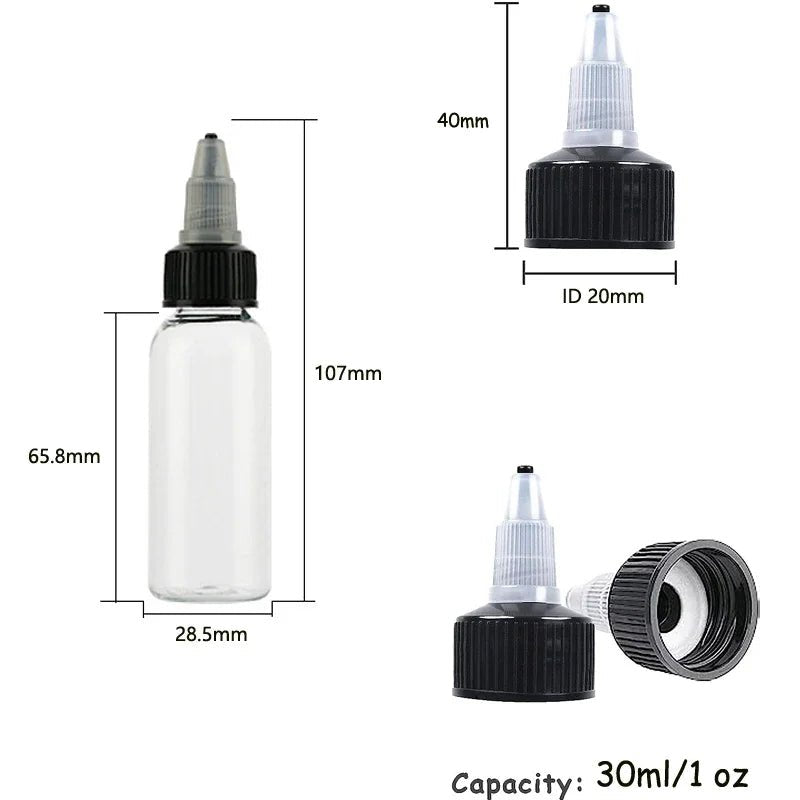 30PCS 30ml/60ml/100ml/120ml Plastic Refillable Bottle Pigment Ink Containers - Body Bliss Essentials