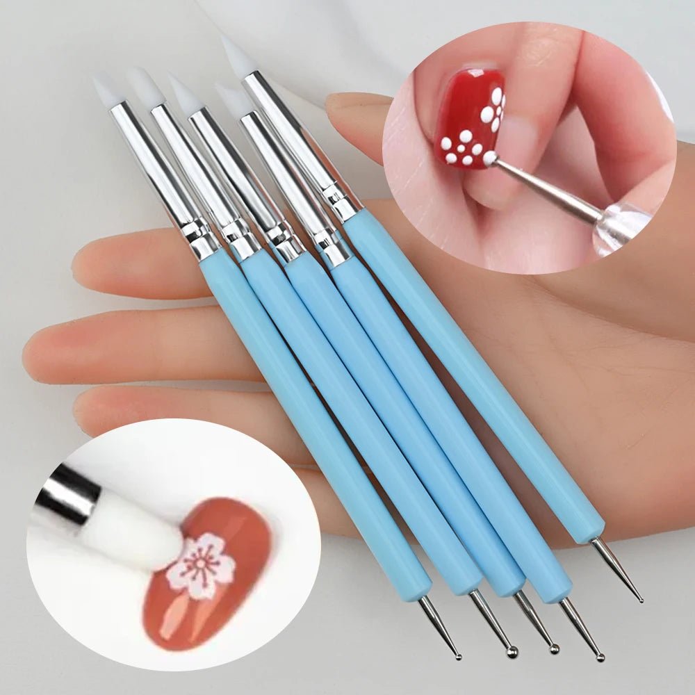 1/2Pc Double - ended Silicone Nail Art Carved Pen Multi - Function Nail Brush - Body Bliss Essentials