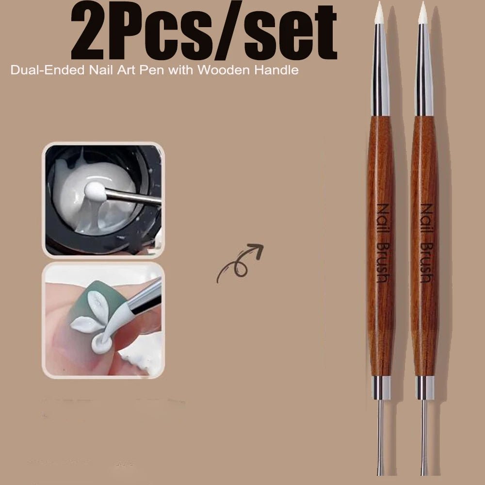 1/2Pc Double - ended Silicone Nail Art Carved Pen Multi - Function Nail Brush - Body Bliss Essentials