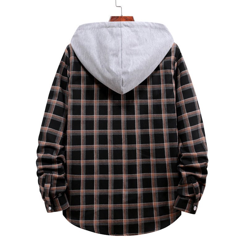 Plaid Shirt Men's Autumn Hooded Jacket - Body Bliss Essentials