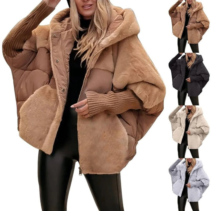 Women's Loose Cotton Coat Faux Fur Patchwork Winter Coat Comfort Chic Long Sleeve Hooded Jacket - Body Bliss Essentials