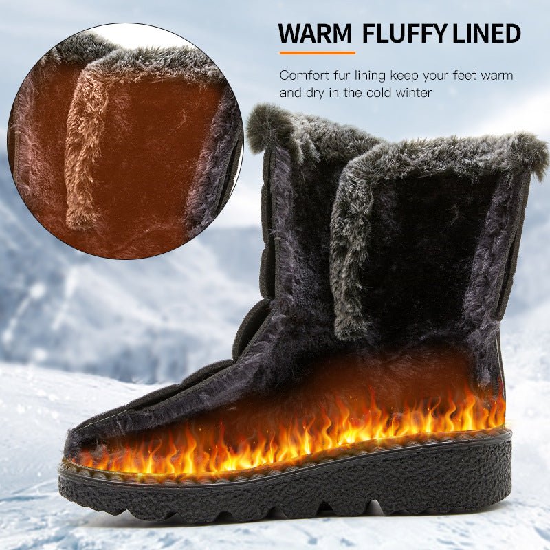 Snow Boots Winter Warm Hook And Loop Fastener Plush Shoes Women Waterproof Low Heels Platform Ankle Boots - Body Bliss Essentials
