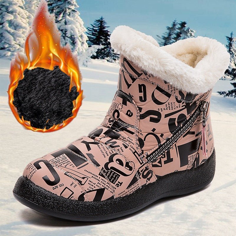 Letter Print Boots Winter Warm Plush Snow Boot Women Shoes - Body Bliss Essentials